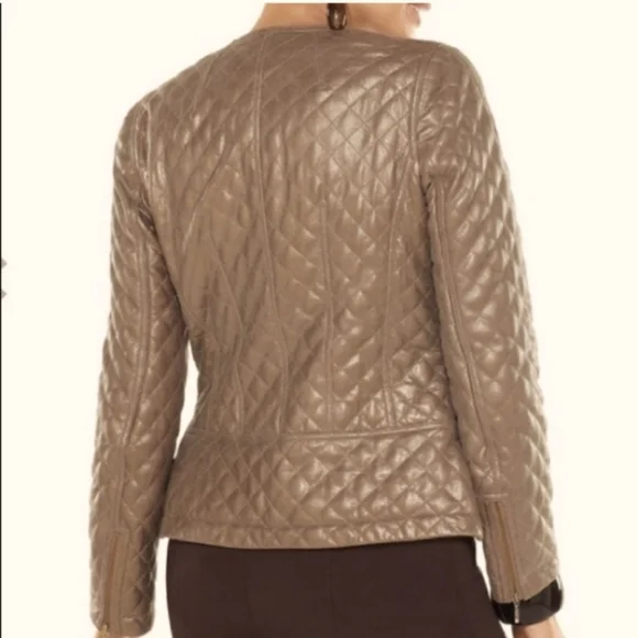 Gold Champagne Moto Jacket Quilted Leather - Picture 2 of 7
